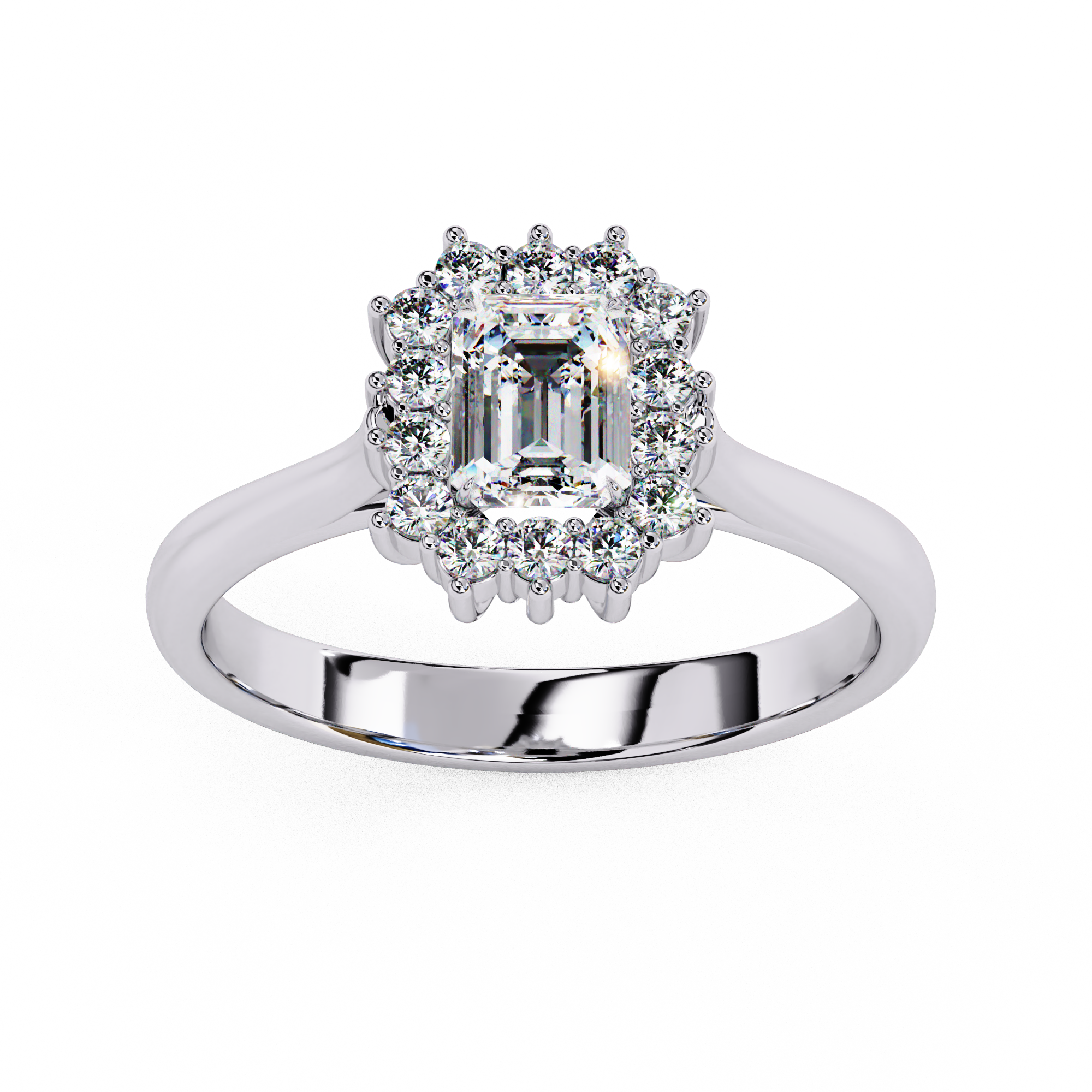 Emerald Cut Halo Diamond Ring | 925 Sterling Silver