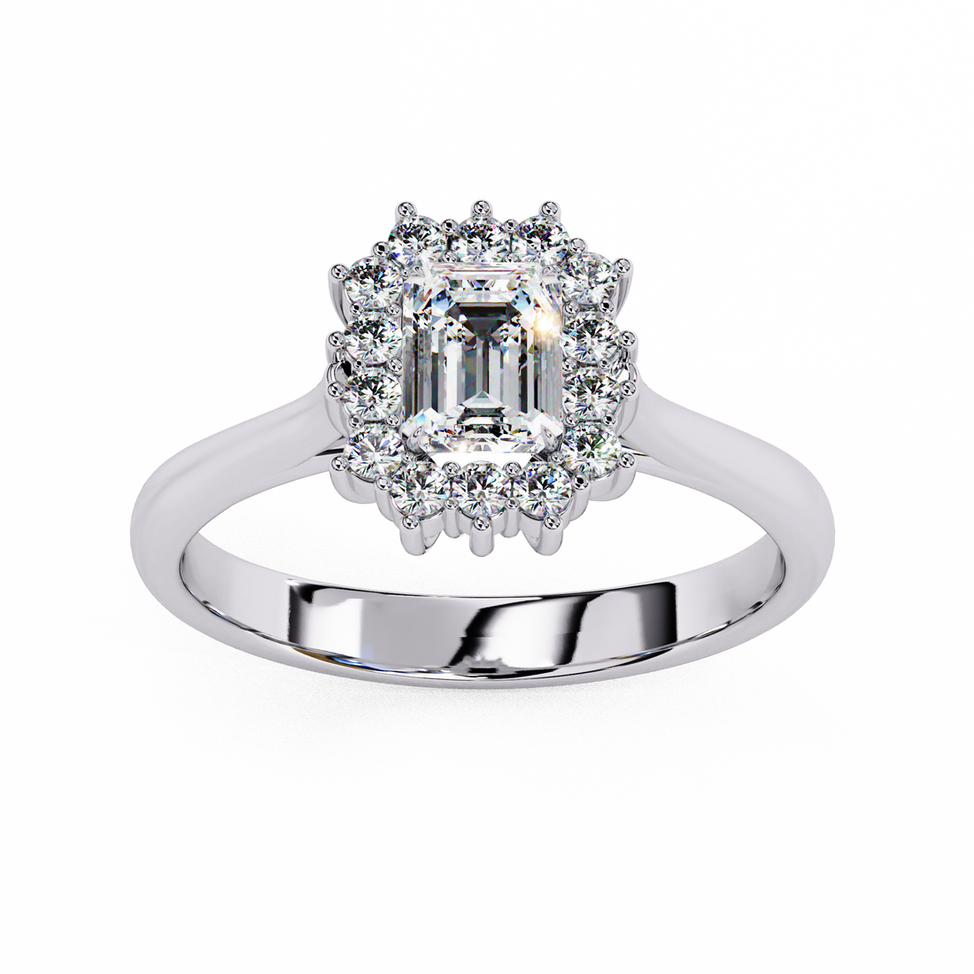 Emerald Cut Halo Diamond Ring | 925 Sterling Silver