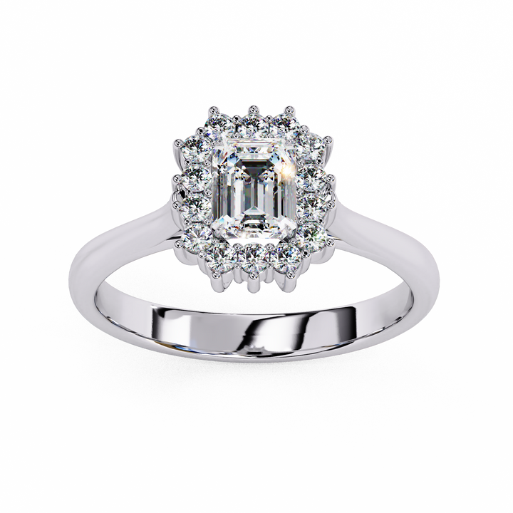 Emerald Cut Halo Diamond Ring | 925 Sterling Silver
