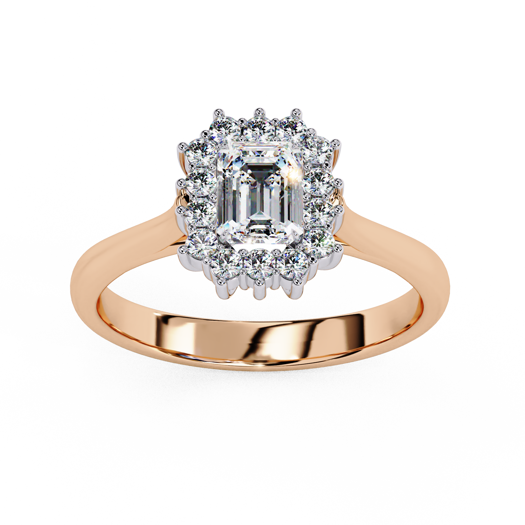 Emerald Cut Halo Diamond Ring | 925 Sterling Silver