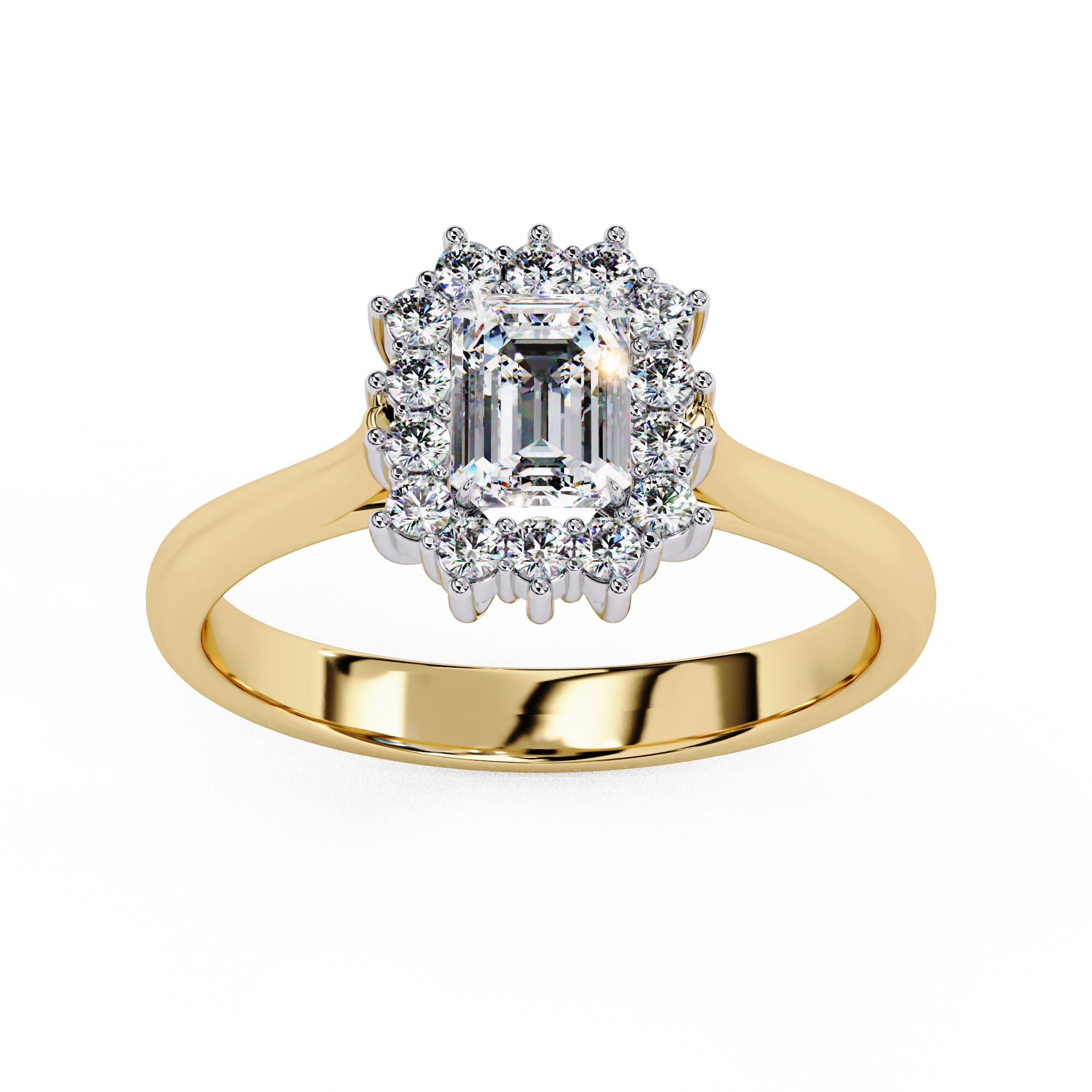Emerald Cut Halo Diamond Ring | 925 Sterling Silver
