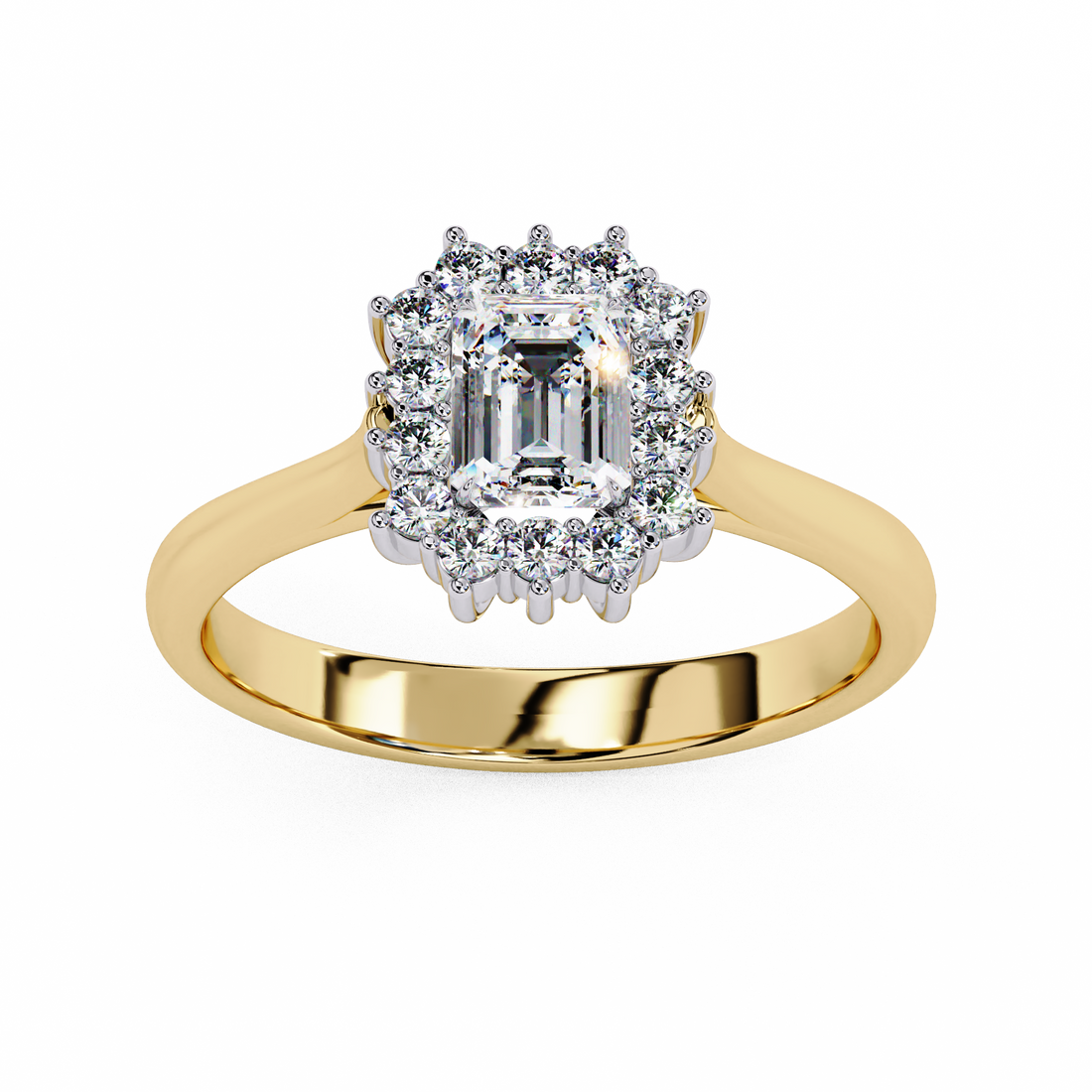 Emerald Cut Halo Diamond Ring | 925 Sterling Silver