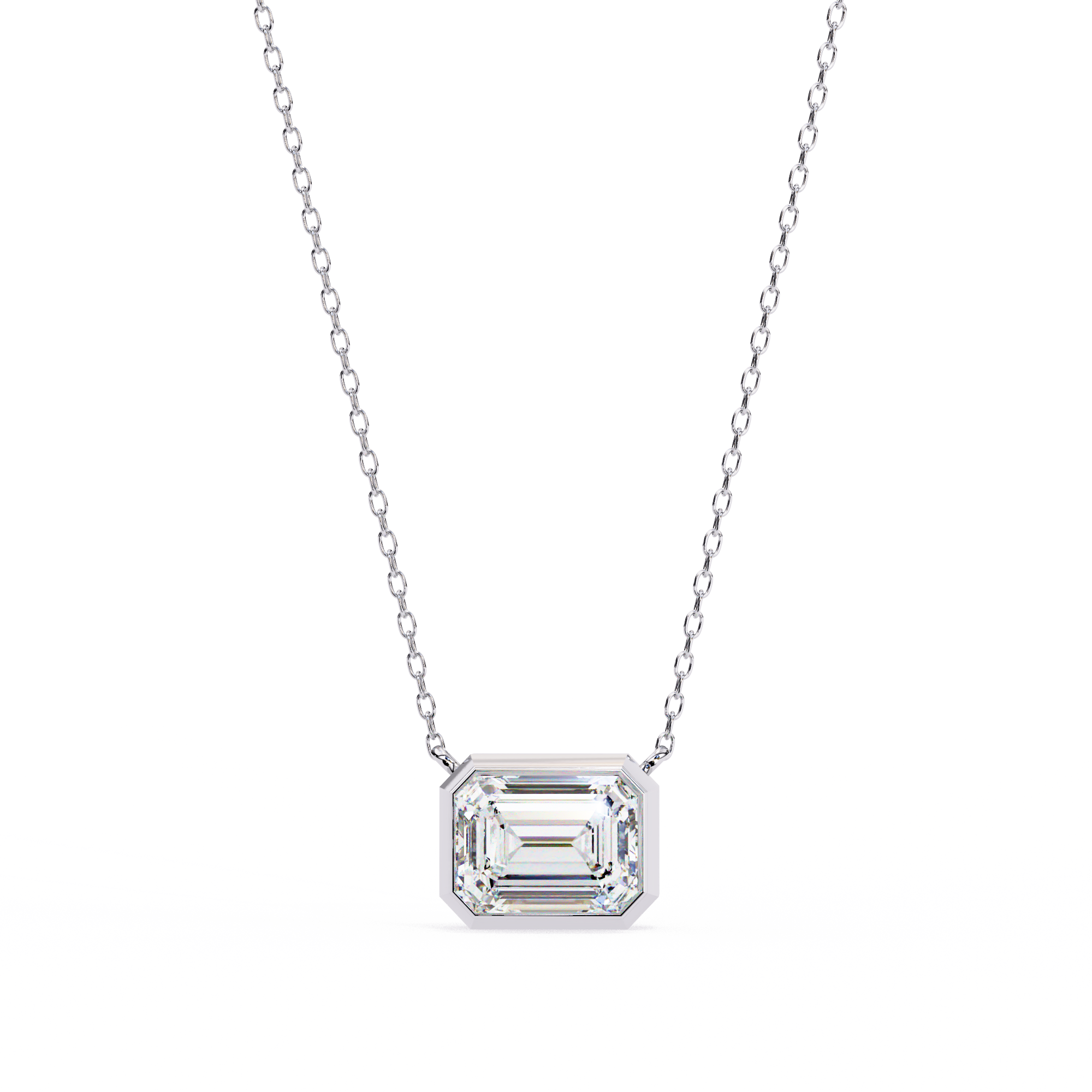 Regal Frame Emerald-Cut Solitaire Necklace | 925 Sterling Silver