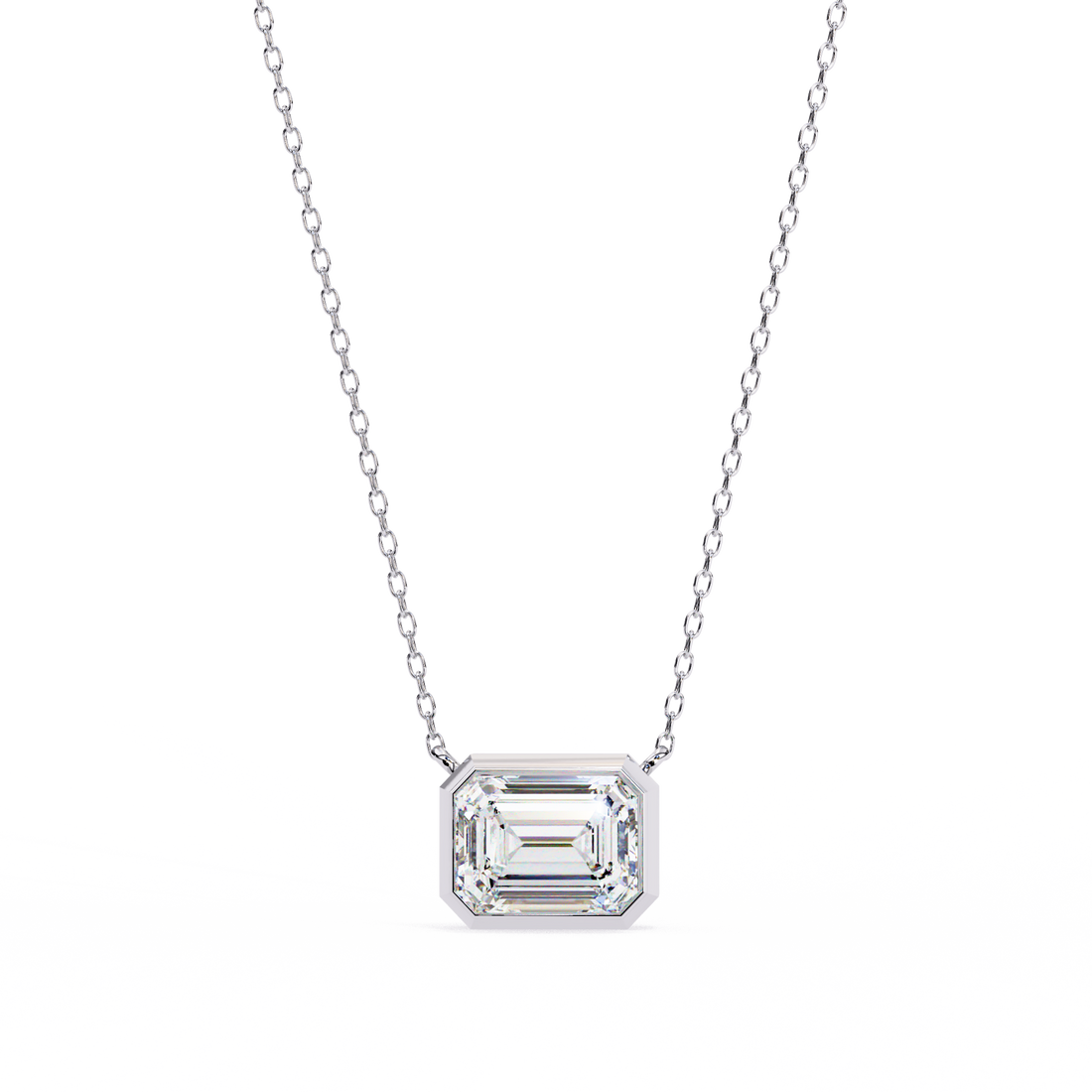 Regal Frame Emerald-Cut Solitaire Necklace | 925 Sterling Silver