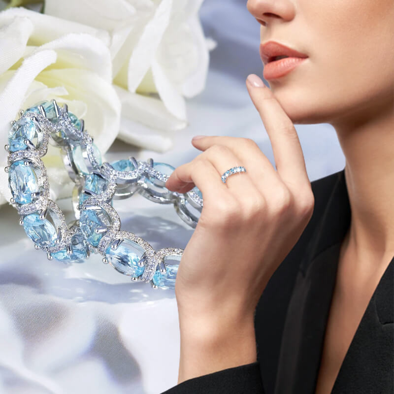 Orope's StarRiver Aquamarine Ferris Ring |  Made with 925 Pure Sterling Silver | Aquamarine Crystals