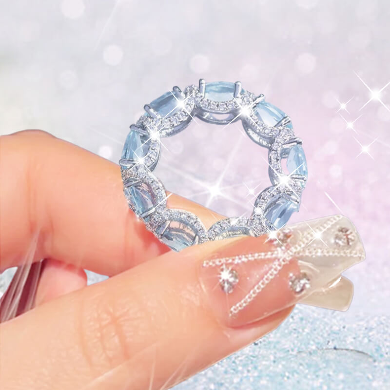 Orope's StarRiver Aquamarine Ferris Ring |  Made with 925 Pure Sterling Silver | Aquamarine Crystals