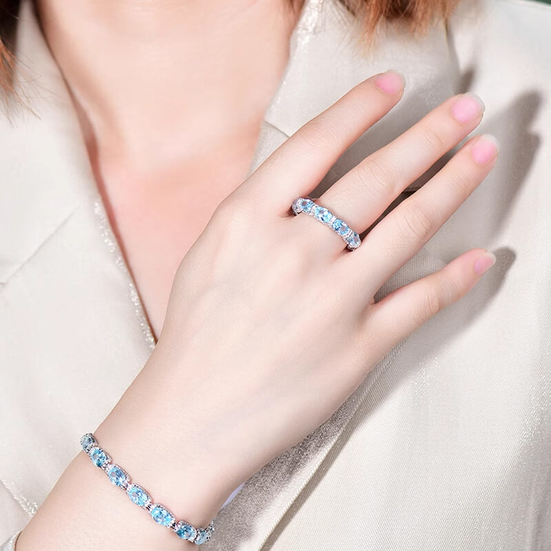 Orope's StarRiver Aquamarine Ferris Ring |  Made with 925 Pure Sterling Silver | Aquamarine Crystals