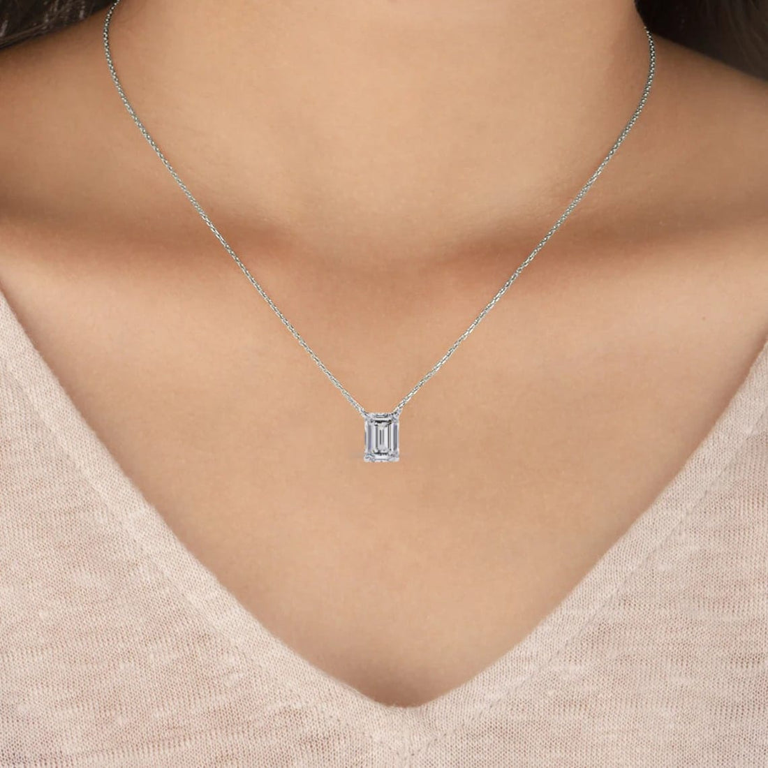 Rectangular Emerald Cut Diamond Necklace | 925 Sterling Silver