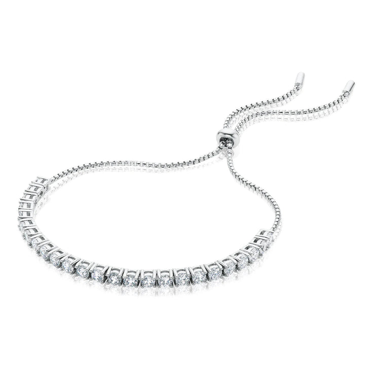 Sterling Silver Cubic Zirconia Adjustable Tennis Bracelet ( Pure Silver)