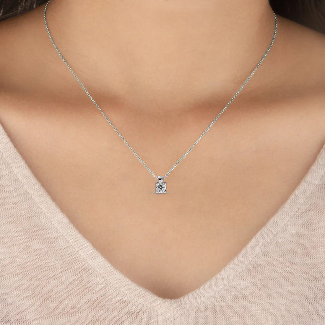 Classic Four-Prong Solitaire Diamond Pendant | 925 Sterling Silver