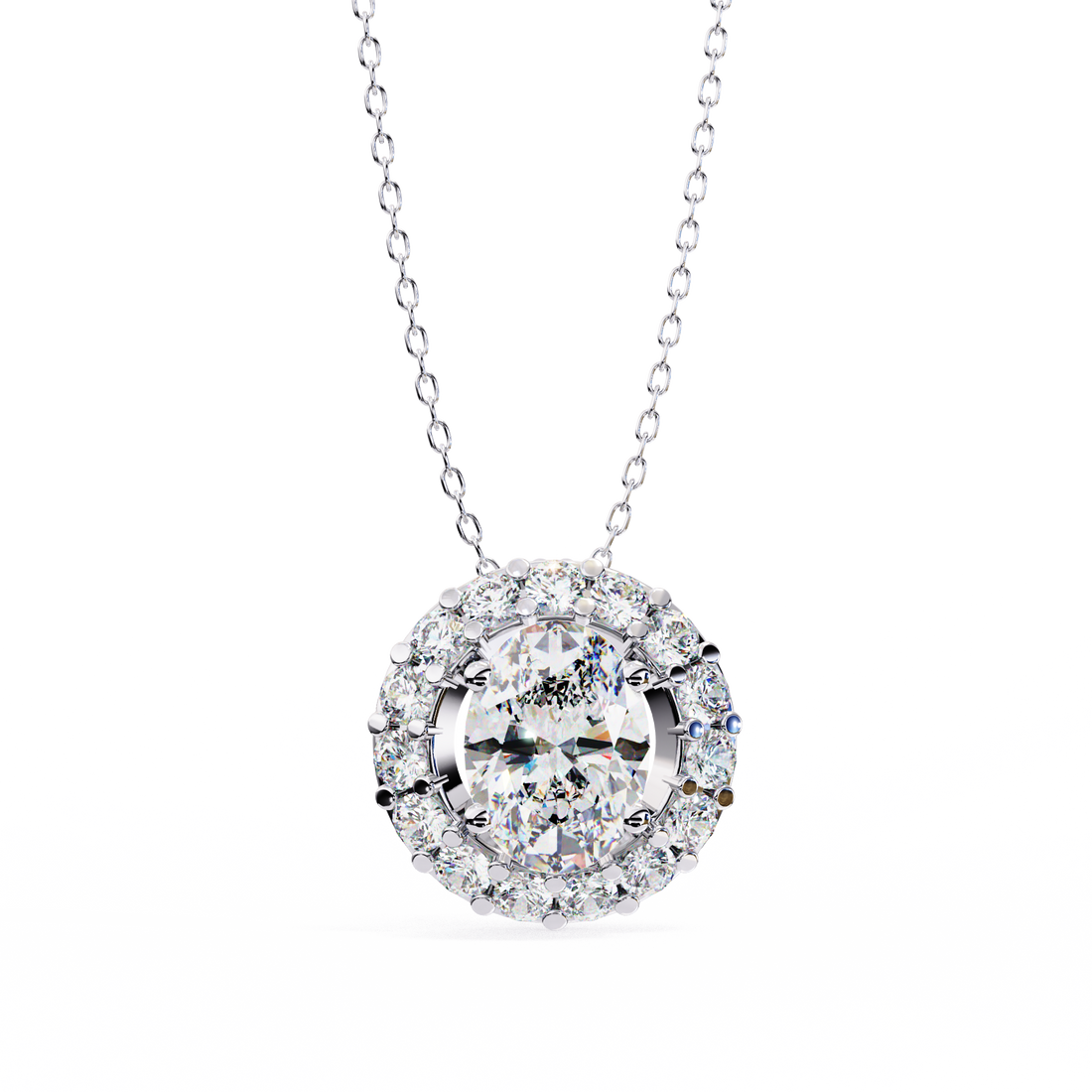 Celestial Glow Solitaire Halo Necklace | 925 Sterling Silver