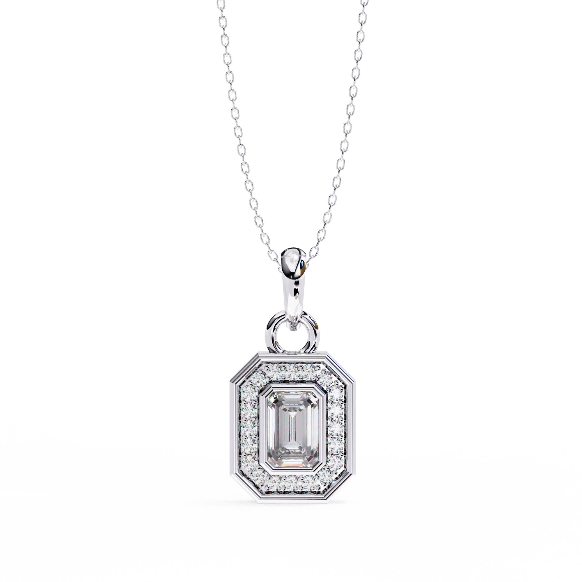 Grand Aura Octagon Halo Pendant | 925 Sterling Silver