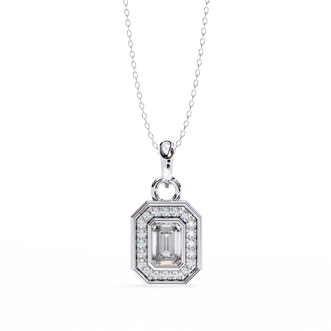 Grand Aura Octagon Halo Pendant | 925 Sterling Silver