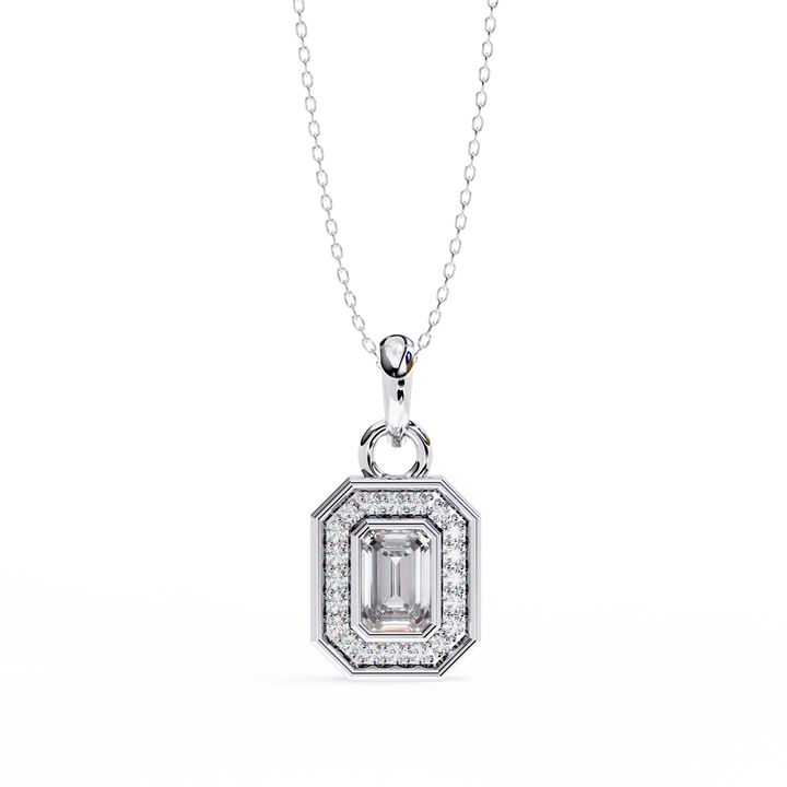 Grand Aura Octagon Halo Pendant | 925 Sterling Silver