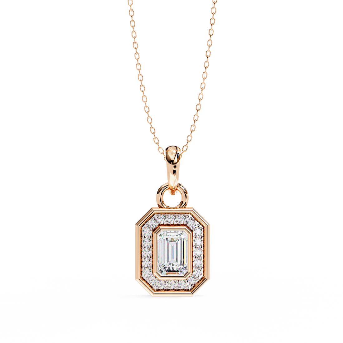 Grand Aura Octagon Halo Pendant | 925 Sterling Silver