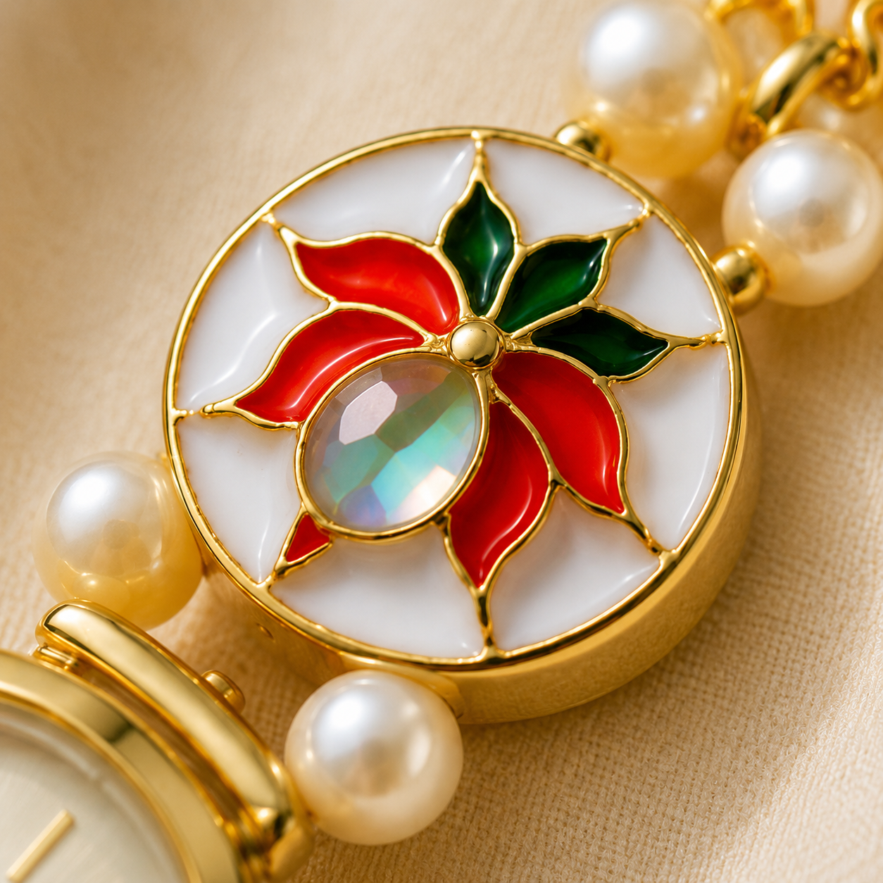 Lotus Meenakari Pearl Watch | Traditional Kundan Watch for Women