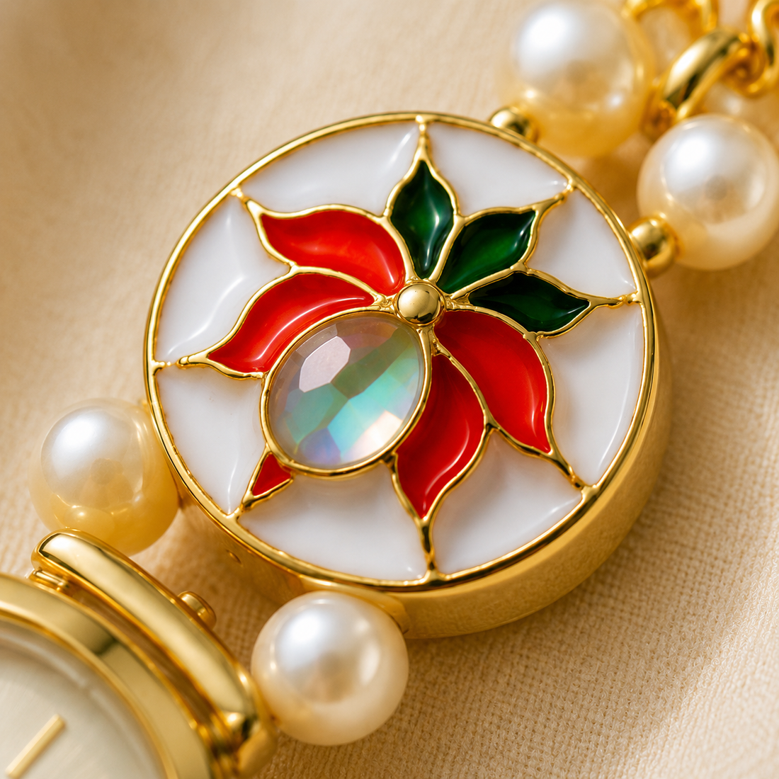 Lotus Meenakari Pearl Watch | Traditional Kundan Watch for Women