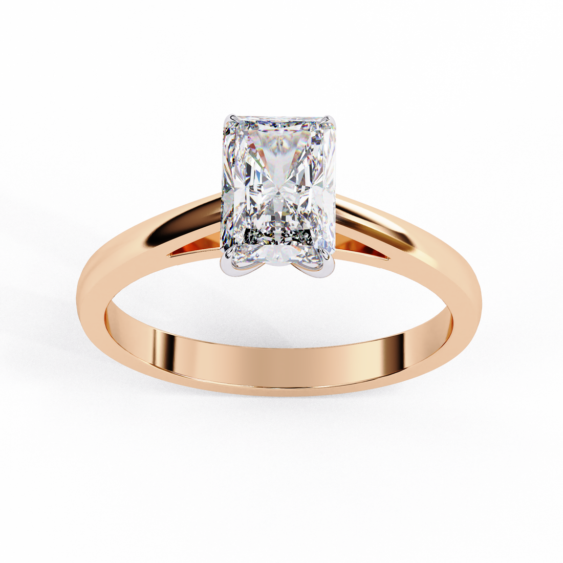 Elegant Rectangular-Cut Diamond Solitaire Ring | 925 Sterling Silver