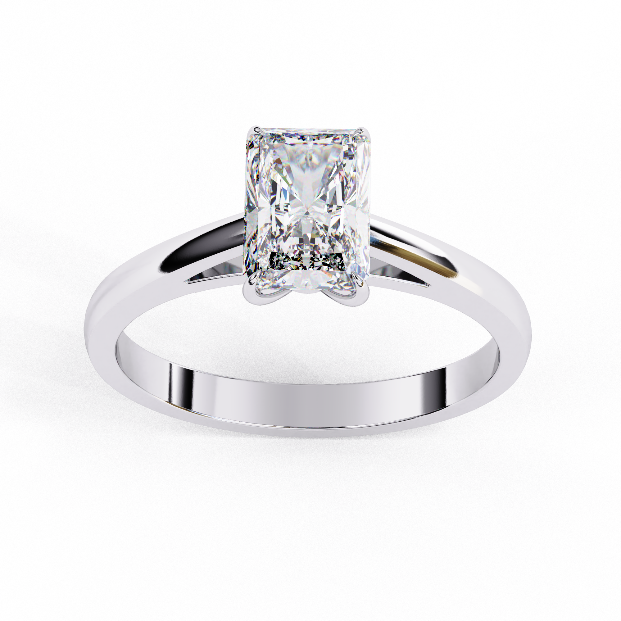 Elegant Rectangular-Cut Diamond Solitaire Ring | 925 Sterling Silver