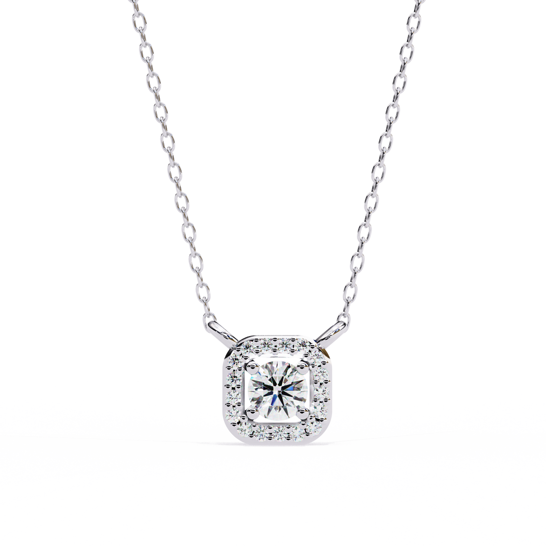 Luminous Halo Cushion Pendant | 925 Sterling Silver