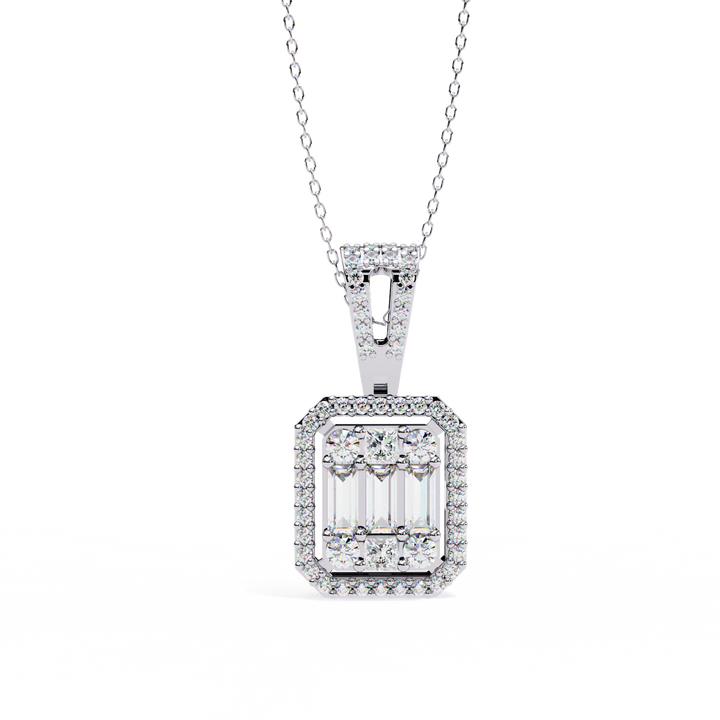 Royal Gleam Baguette Halo Necklace | 925 Sterling Silver