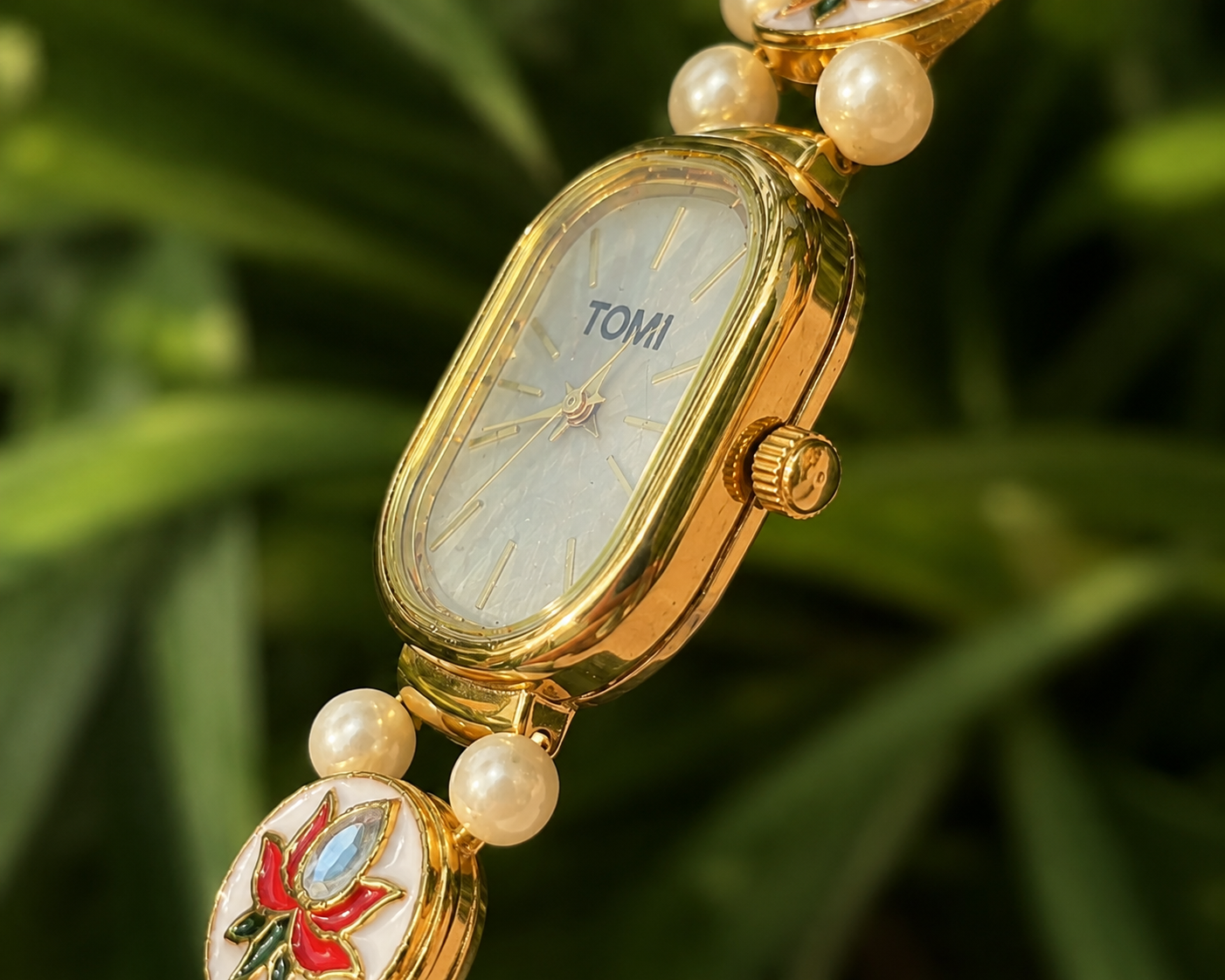 Lotus Meenakari Pearl Watch | Traditional Kundan Watch for Women
