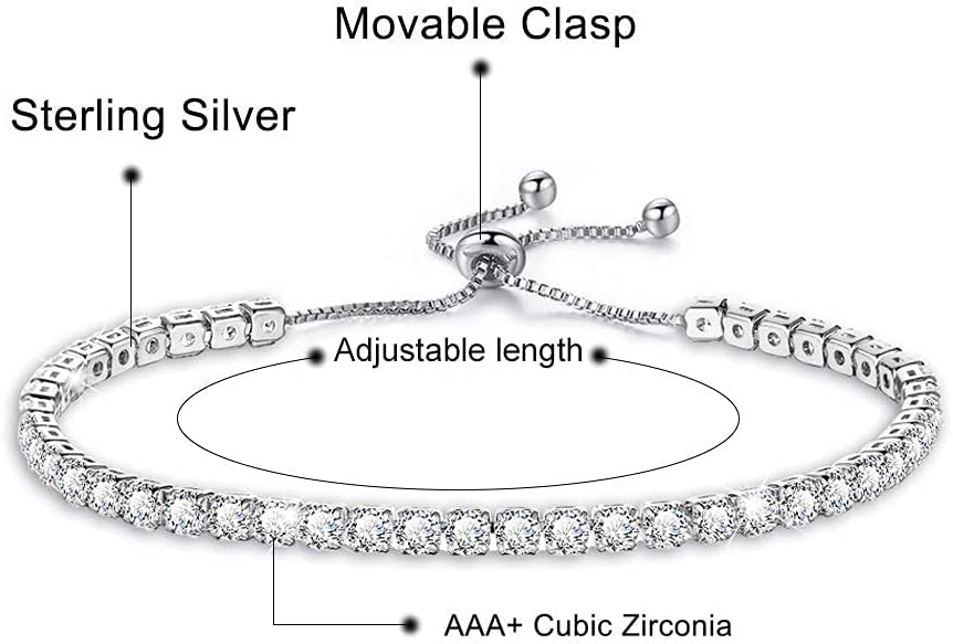 Sterling Silver Cubic Zirconia Adjustable Tennis Bracelet ( Pure Silver)