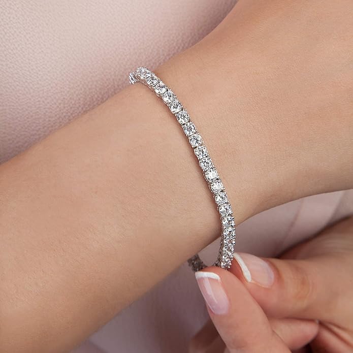 Sterling Silver Cubic Zirconia Adjustable Tennis Bracelet ( Pure Silver)