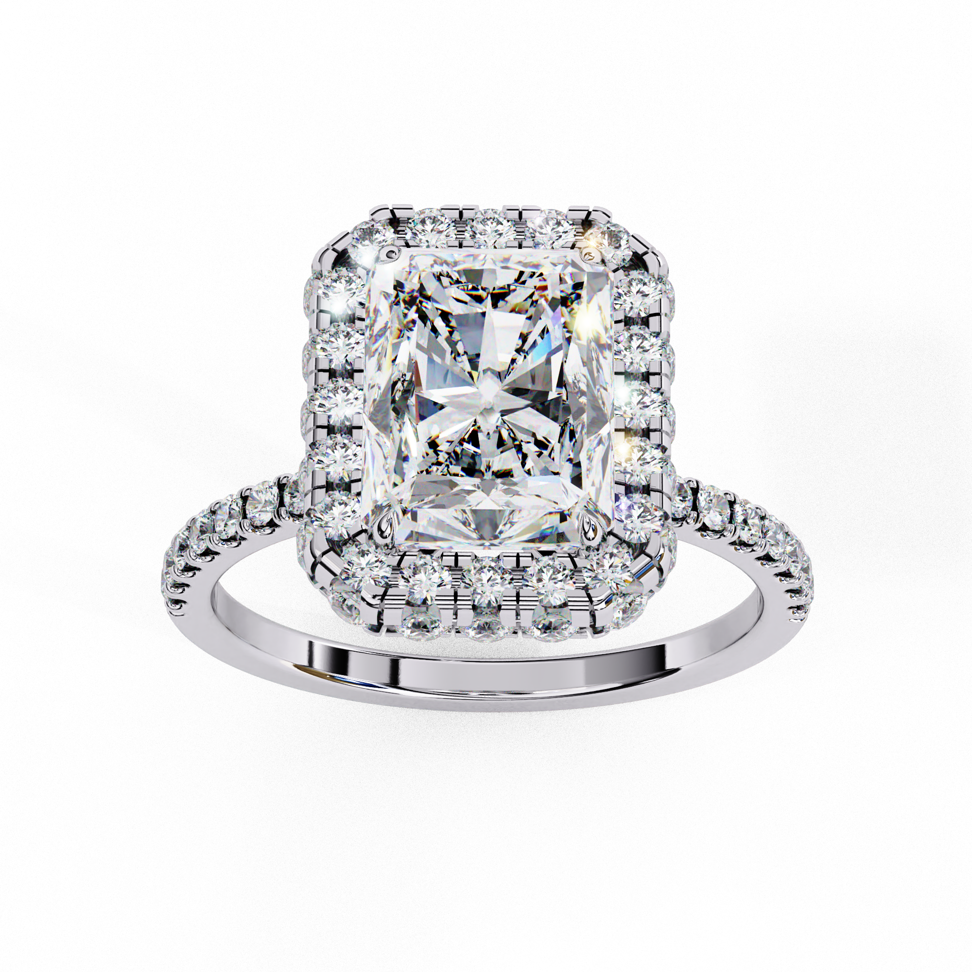 Radiant Emerald-Cut Halo Diamond Engagement Ring | 925 Sterling Silver