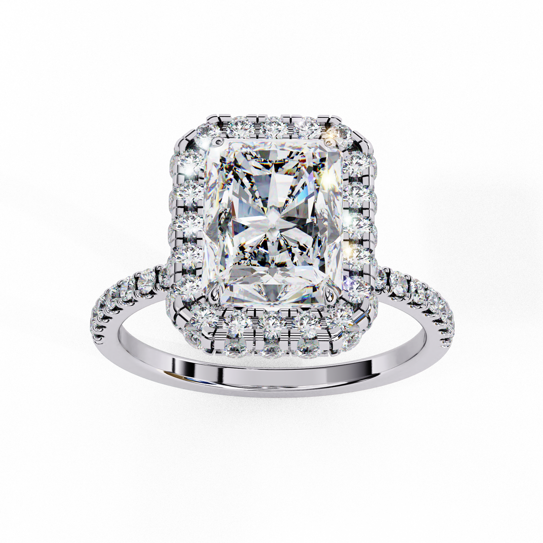 Radiant Emerald-Cut Halo Diamond Engagement Ring | 925 Sterling Silver