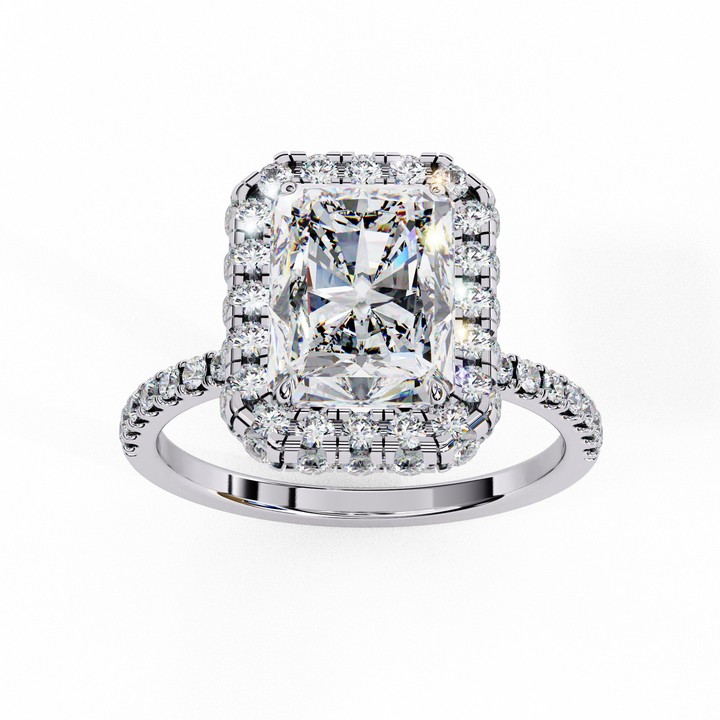 Radiant Emerald-Cut Halo Diamond Engagement Ring | 925 Sterling Silver