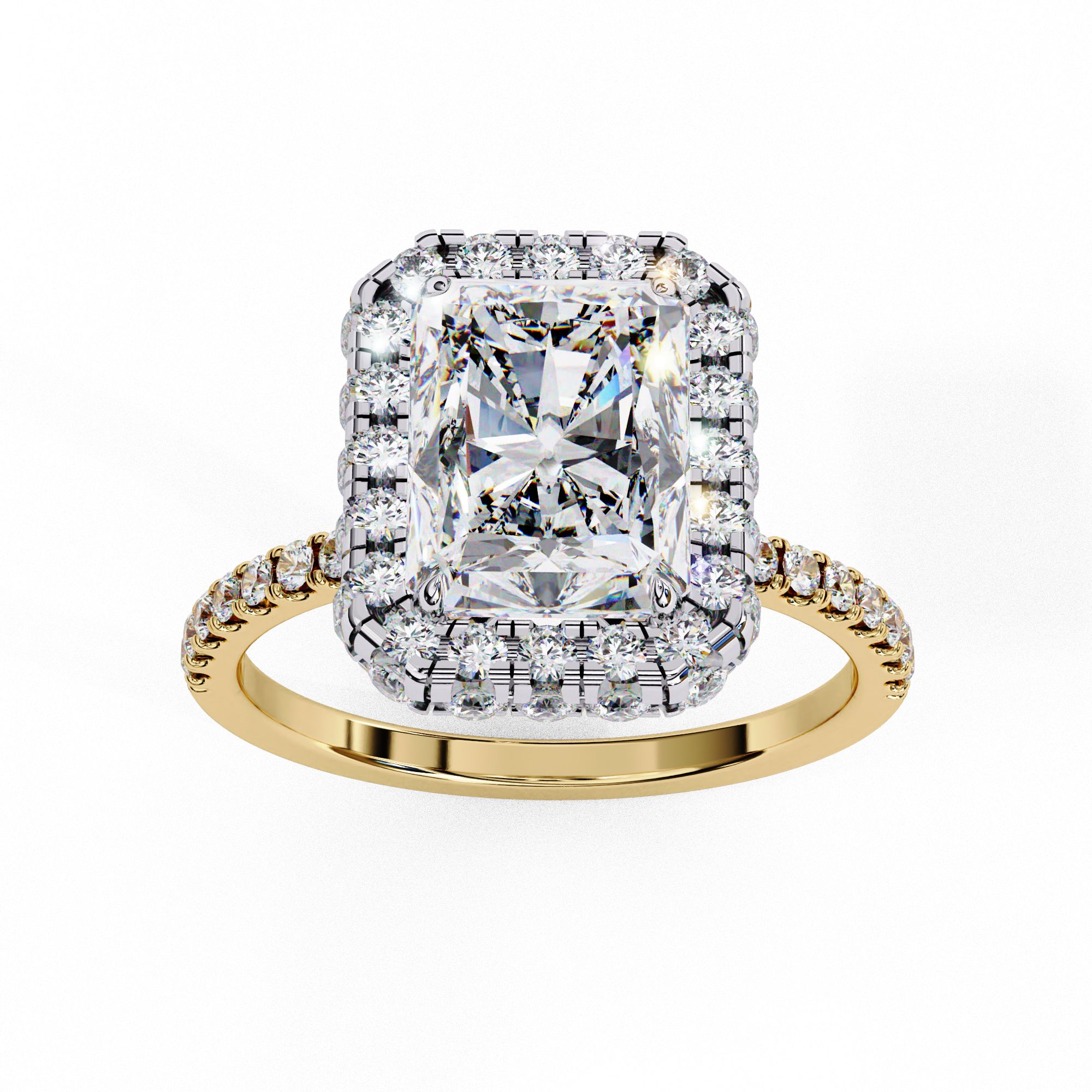 Radiant Emerald-Cut Halo Diamond Engagement Ring | 925 Sterling Silver