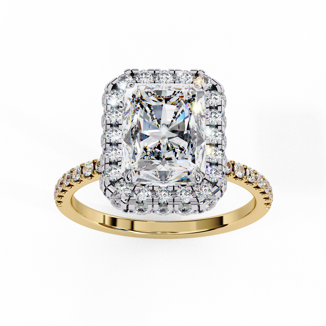 Radiant Emerald-Cut Halo Diamond Engagement Ring | 925 Sterling Silver