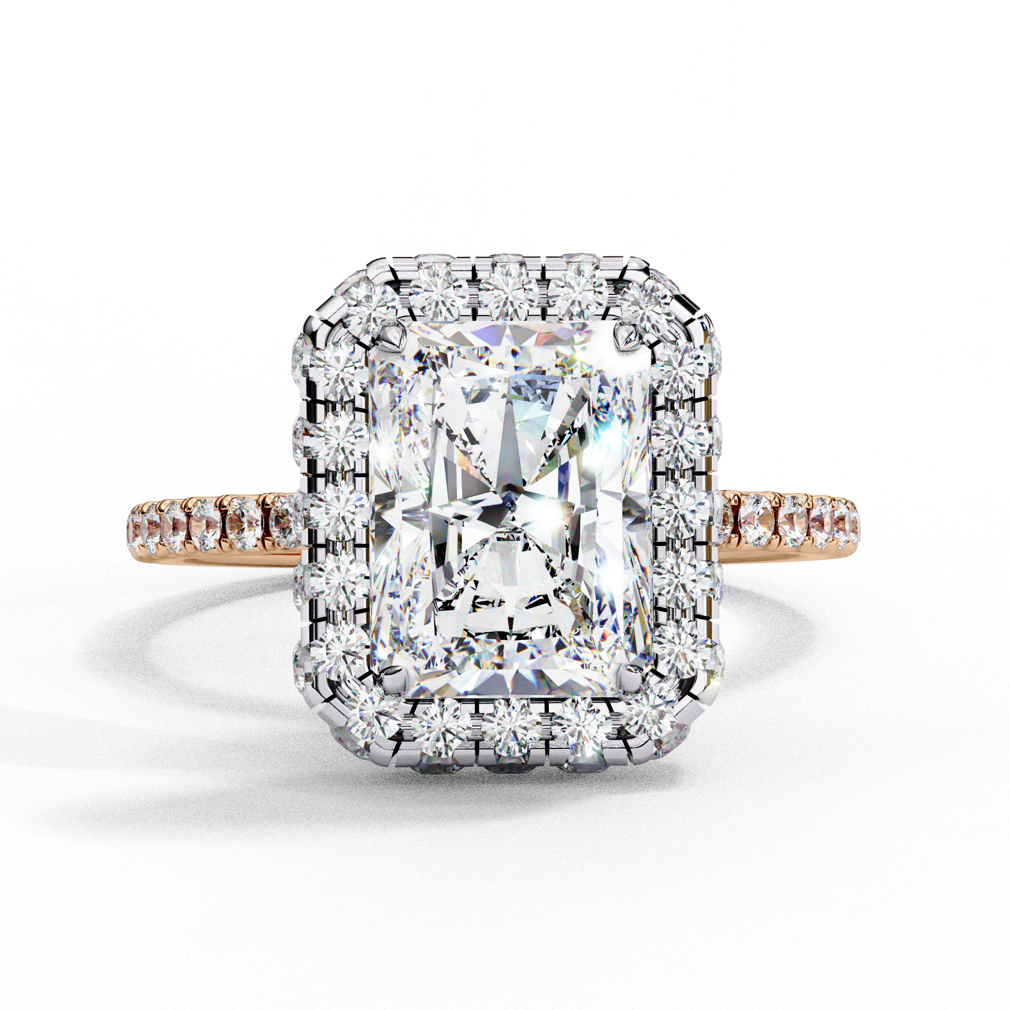 Radiant Emerald-Cut Halo Diamond Engagement Ring | 925 Sterling Silver
