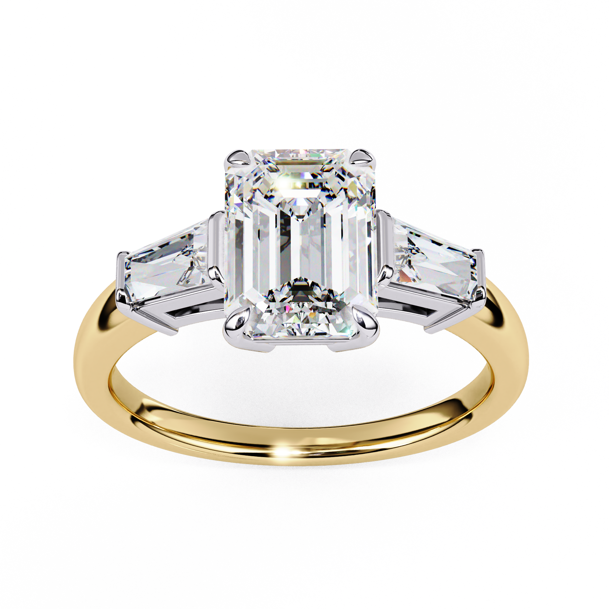 Emerald Cut Three Ston Ring | 925 Sterling Silver