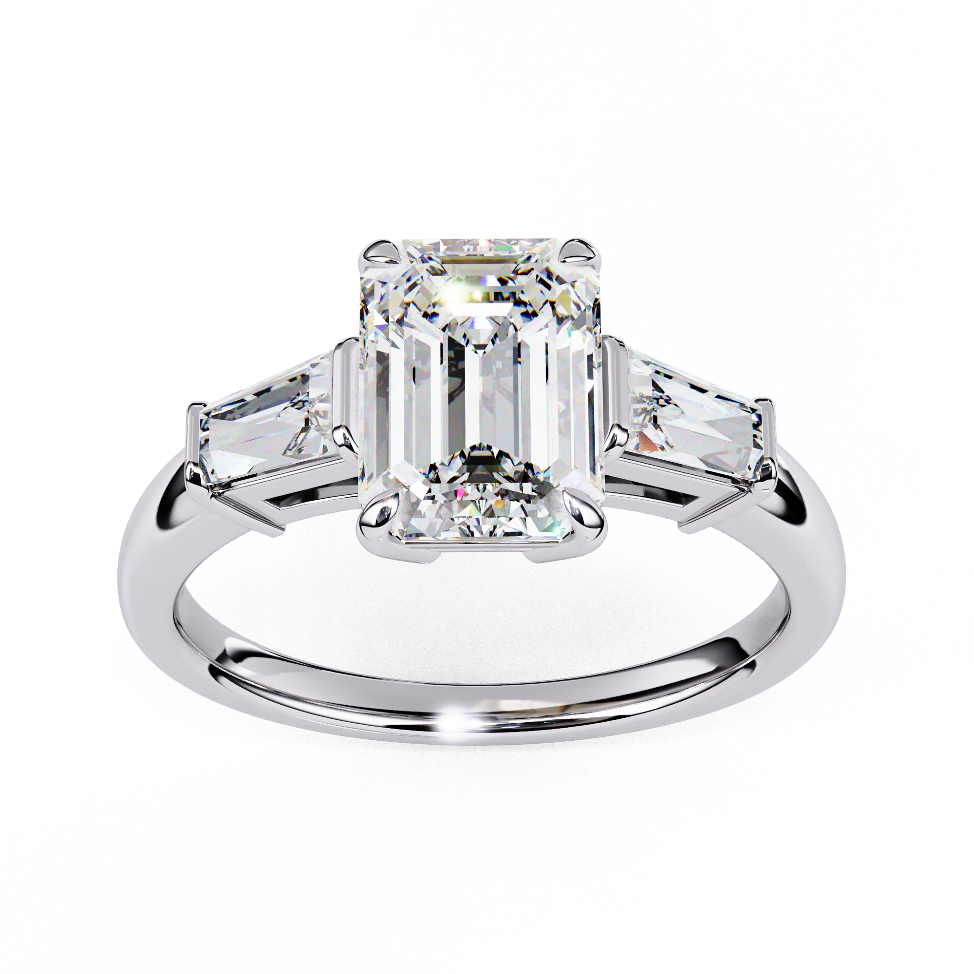 Emerald Cut Three Ston Ring | 925 Sterling Silver
