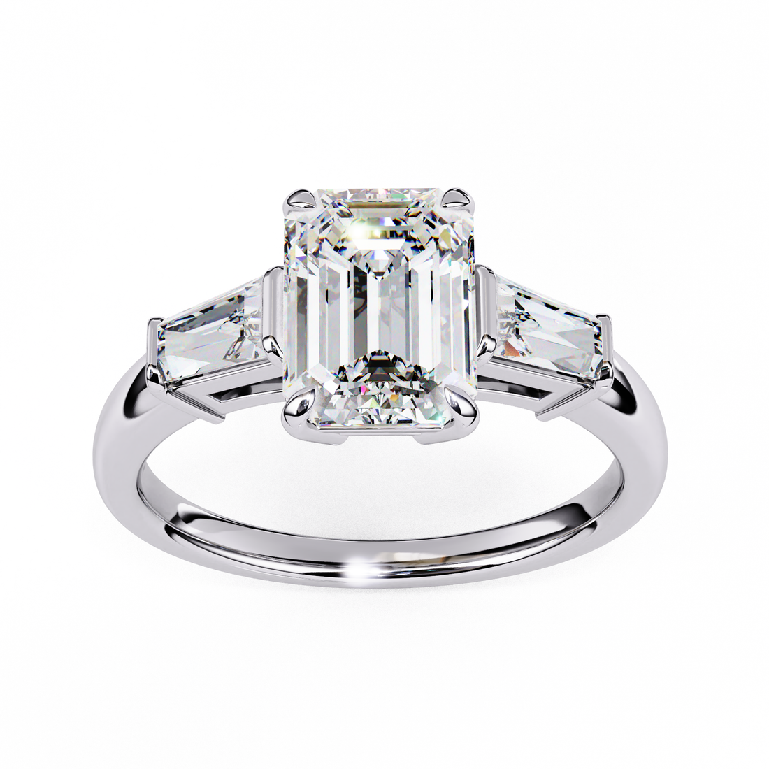 Emerald Cut Three Ston Ring | 925 Sterling Silver