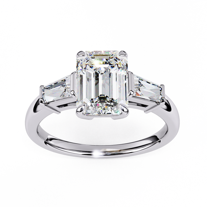 Emerald Cut Three Ston Ring | 925 Sterling Silver