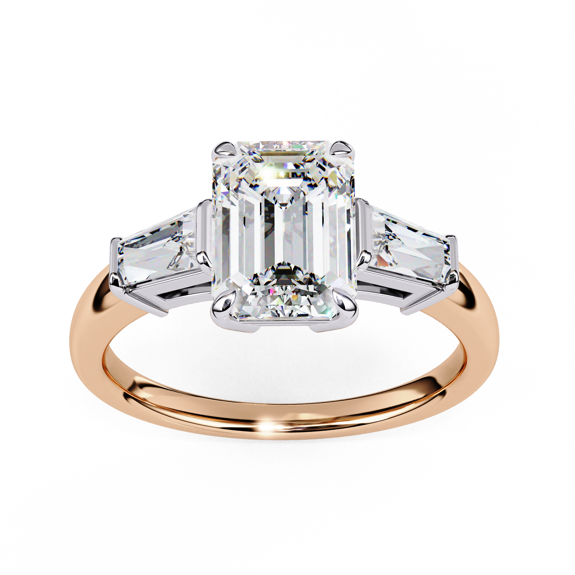 Emerald Cut Three Ston Ring | 925 Sterling Silver