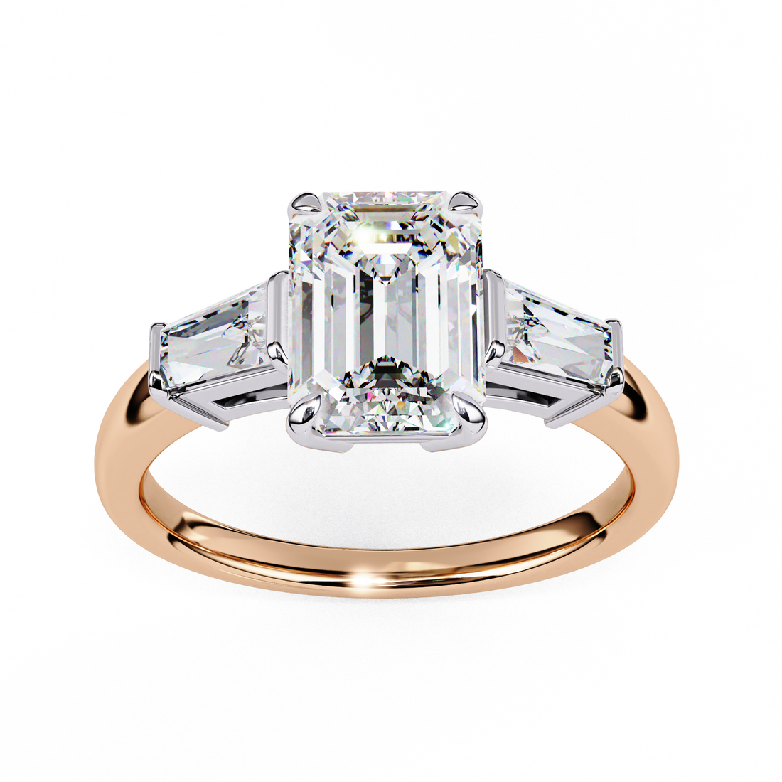 Emerald Cut Three Ston Ring | 925 Sterling Silver