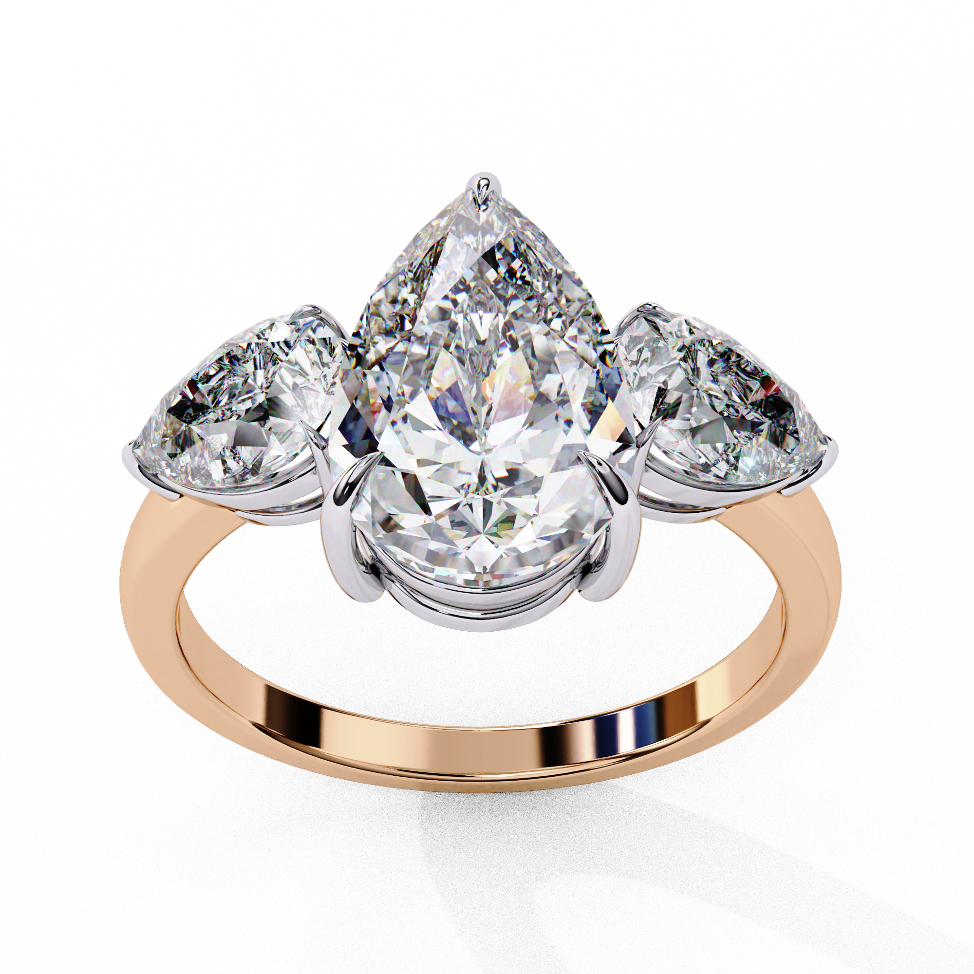 Classic Three-Stone Pear-Cut Ring for Women | 925 Sterling Silver