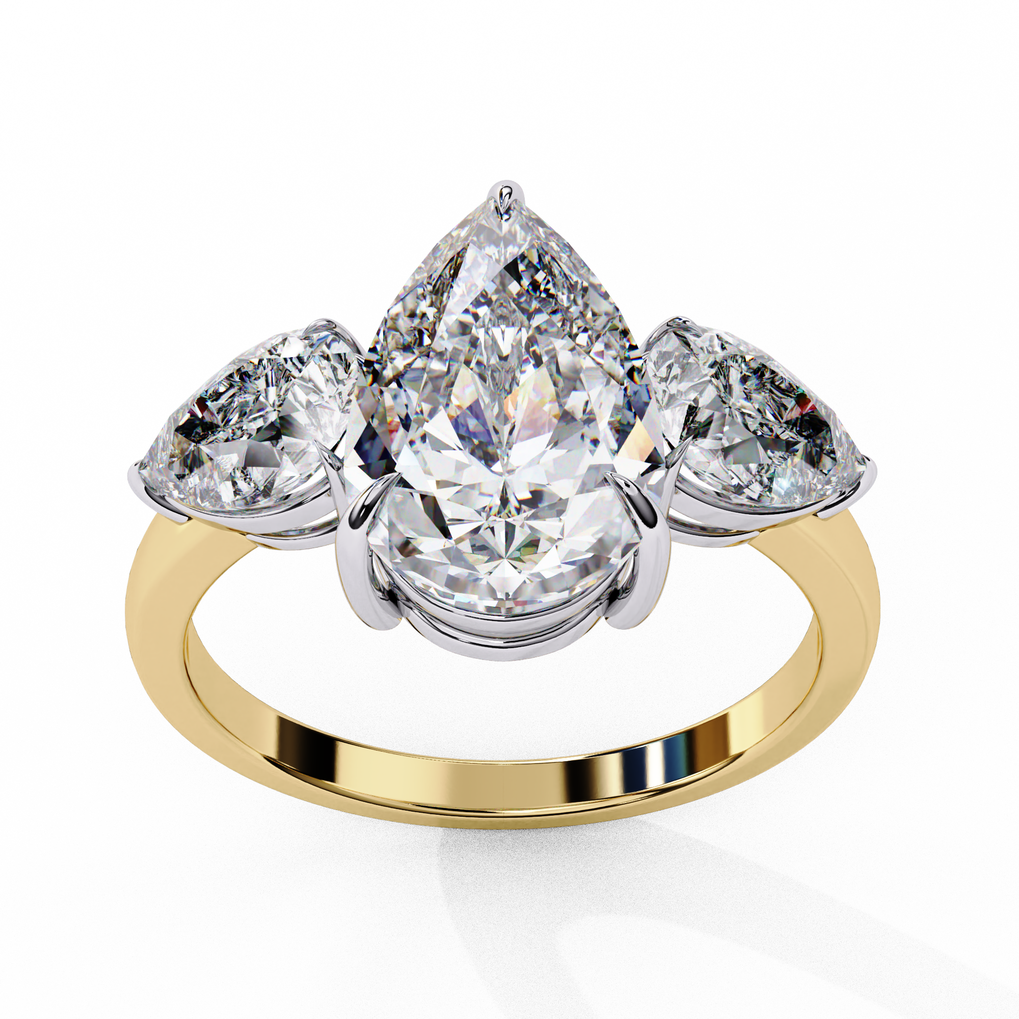 Classic Three-Stone Pear-Cut Ring for Women | 925 Sterling Silver