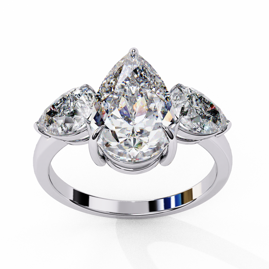 Classic Three-Stone Pear-Cut Ring for Women | 925 Sterling Silver