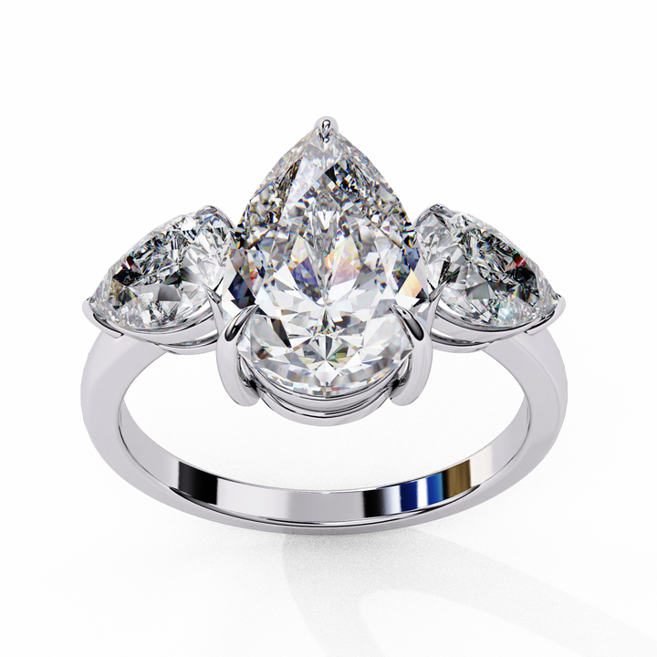 Classic Three-Stone Pear-Cut Ring for Women | 925 Sterling Silver