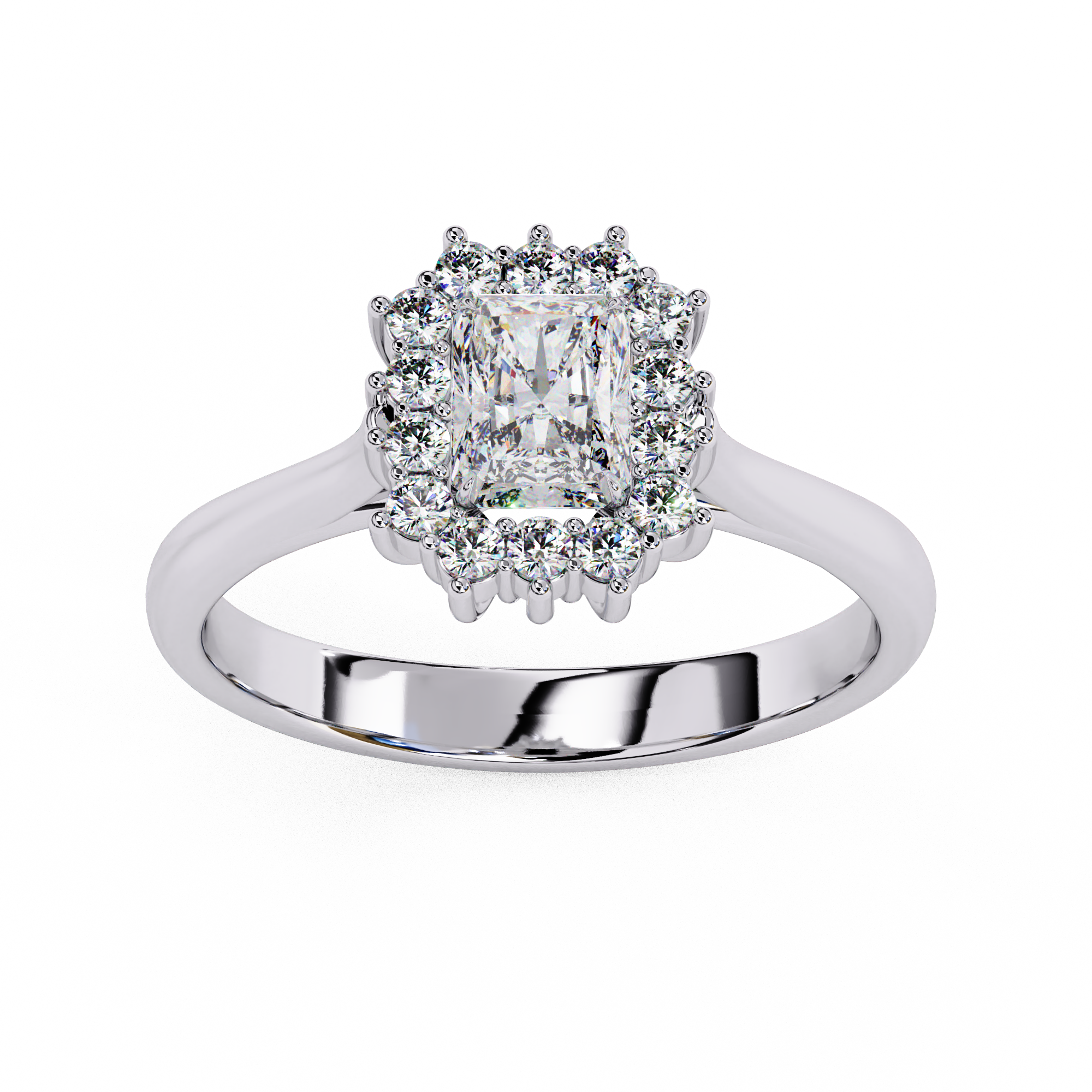 Radiant Cut Halo Diamond Ring | 925 Sterling Silver
