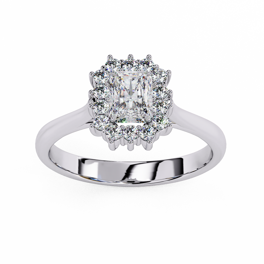 Radiant Cut Halo Diamond Ring | 925 Sterling Silver