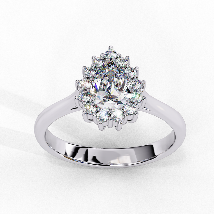 Pear Cut Halo Diamond Ring | 925 Sterling Silver