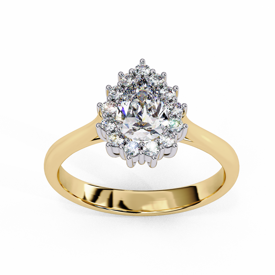 Pear Cut Halo Diamond Ring | 925 Sterling Silver