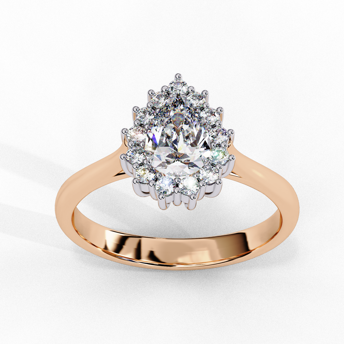 Pear Cut Halo Diamond Ring | 925 Sterling Silver