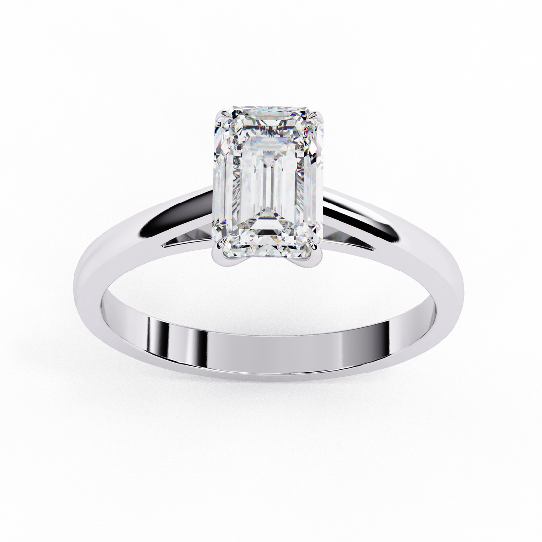 Elegant Rectangular Emerald-Cut Diamond Solitaire Ring | 925 Sterling Silver